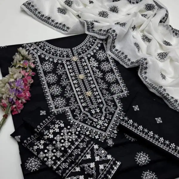 3 Pcs Women's Unstitched Embroidered Suit