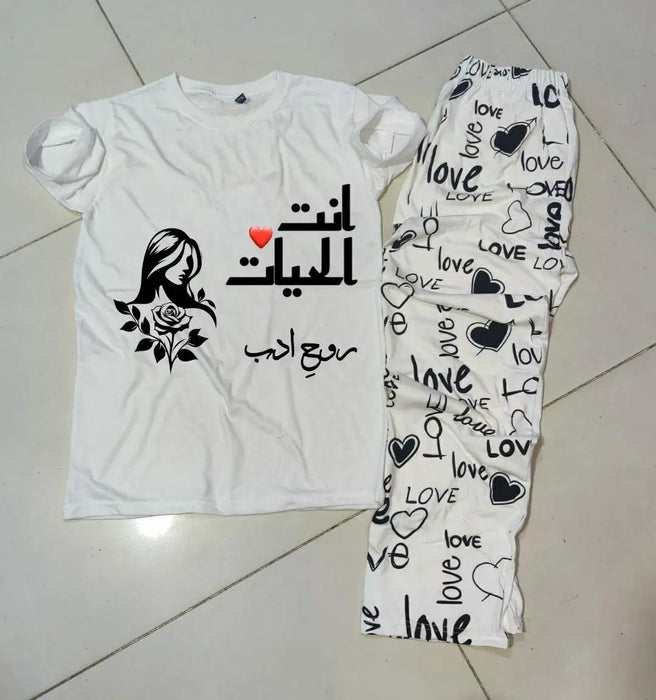 Comfortable 2 Pcs Cotton Printed Night Suit - Round Neck Jersey Fabric