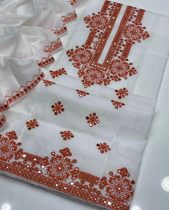 2 Pcs Women's Unstitched Sequins Embroidered Suit