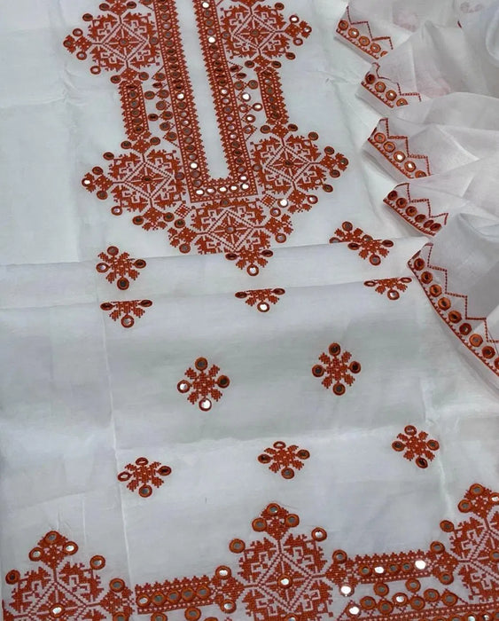 2 Pcs Women's Unstitched Sequins Embroidered Suit