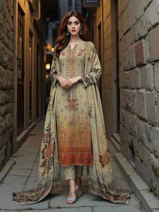 3 Pcs Women's Unstitched Printed Suit