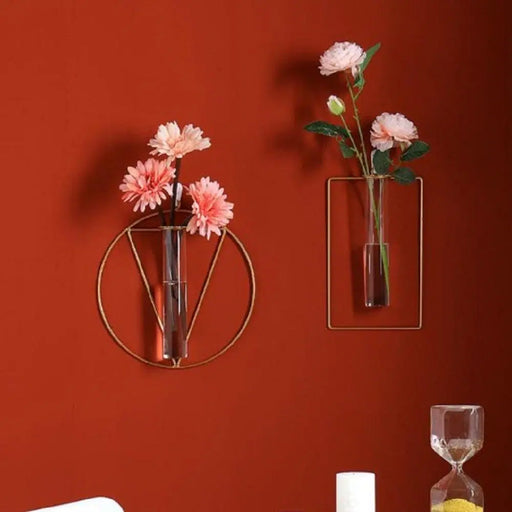 4pc Wall-mounted Glass Vase Home Decor Wall Decoration Iron Hanging Flower Vases Hydroponic Plants Container