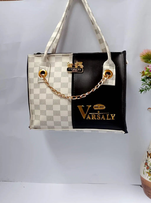 Stylish Women's Black PU Leather Textured Hand Bag - 1 Pc