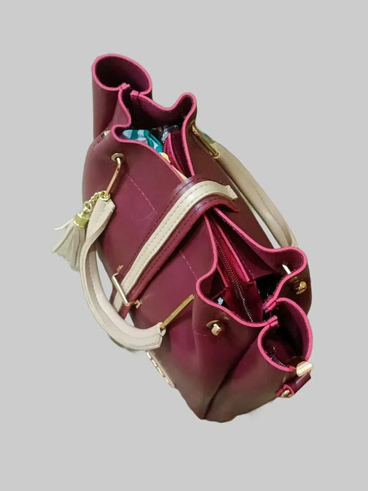 Women's PU Leather Plain Hand Bag Set