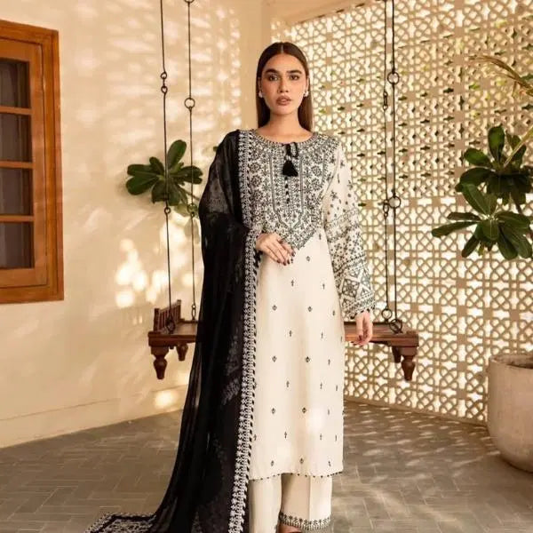 3 Pcs Women's Unstitched Embroidered Suit