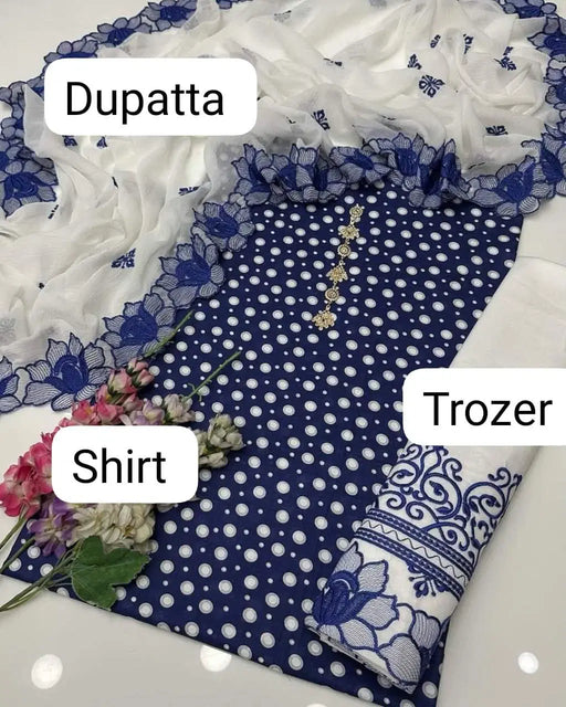 3 Pcs Women's Unstitched Printed Embroidered Suit