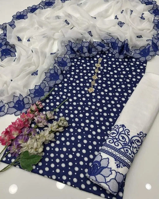 3 Pcs Women's Unstitched Printed Embroidered Suit