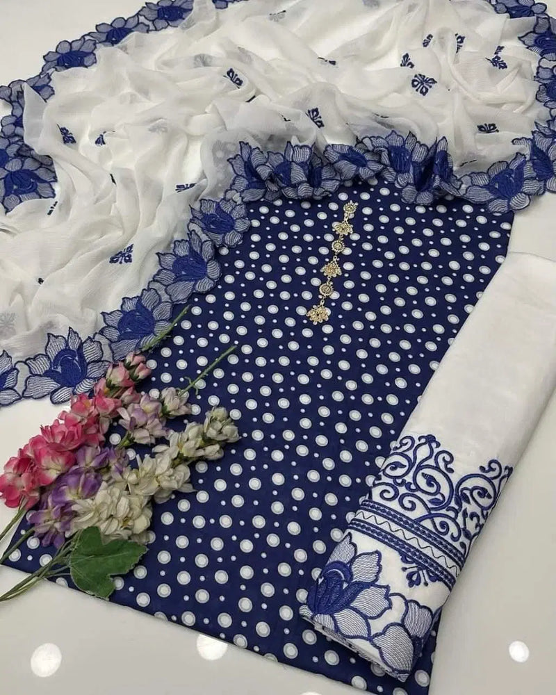 3 Pcs Women's Unstitched Printed Embroidered Suit