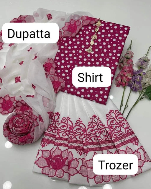 3 Pcs Women's Unstitched Printed Embroidered Suit