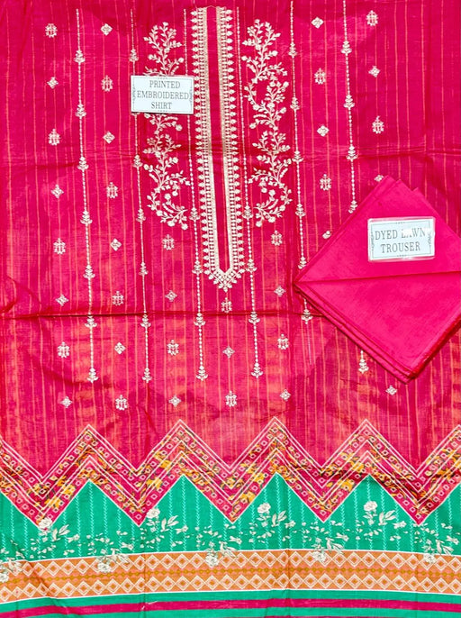 2 Pcs Women's Unstitched Printed Embroidered Suit