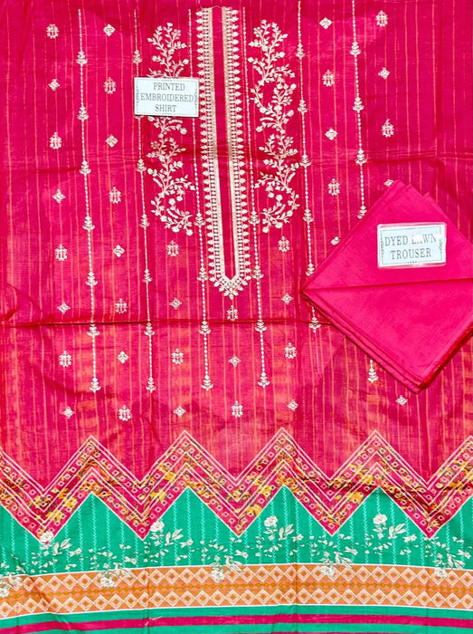 2 Pcs Women's Unstitched Printed Embroidered Suit