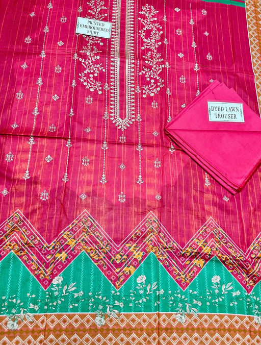 2 Pcs Women's Unstitched Printed Embroidered Suit