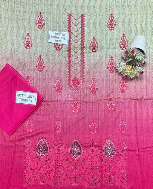 2 Pcs Women's Unstitched Printed Embroidered Suit