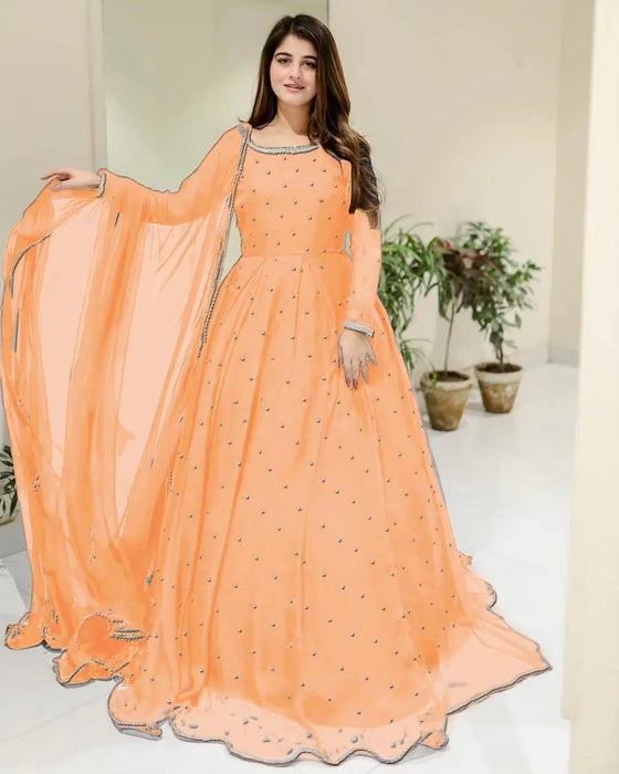 3 Pcs Women's Stitched Embroidered Maxi Suit