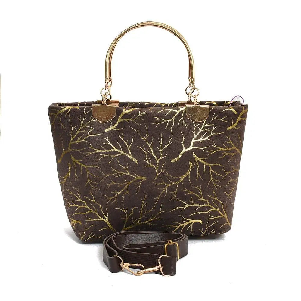 Stylish Brown Velvet Printed Hand Bag for Girls - 1 Pc