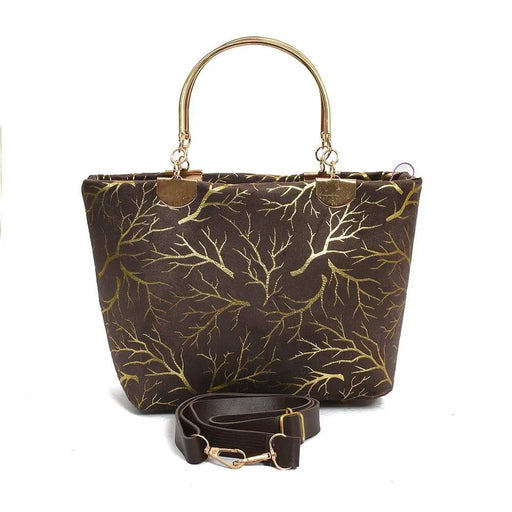Stylish Brown Velvet Printed Hand Bag for Girls - 1 Pc