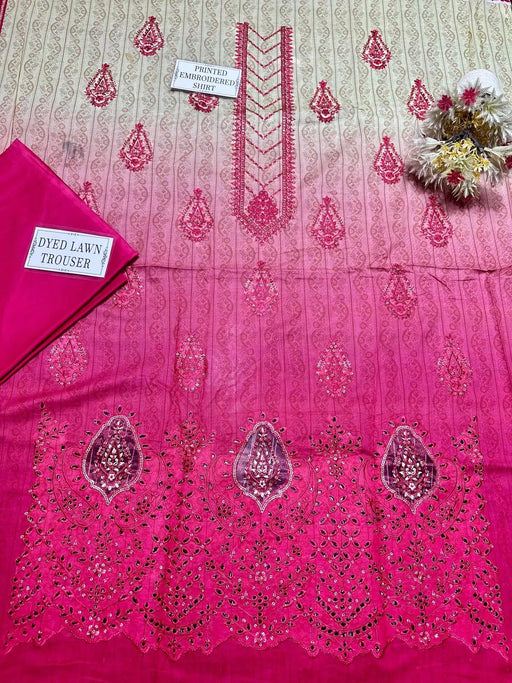 2 Pcs Women's Unstitched Printed Embroidered Suit