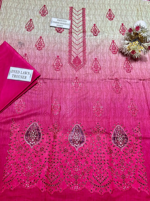 2 Pcs Women's Unstitched Printed Embroidered Suit
