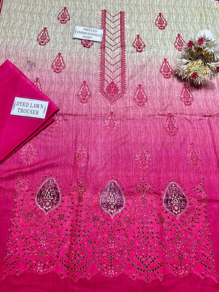 2 Pcs Women's Unstitched Printed Embroidered Suit