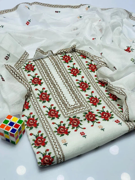 2 Pcs Women's Unstitched Paper Cotton Hand Embroidered Suit