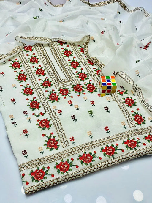 2 Pcs Women's Unstitched Paper Cotton Hand Embroidered Suit