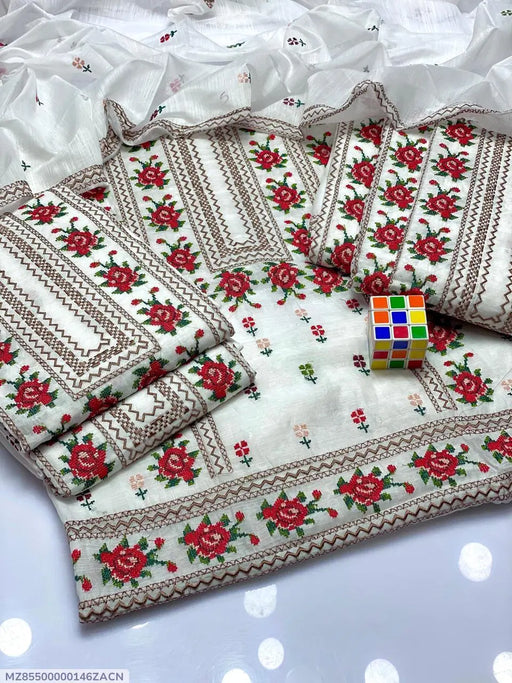 2 Pcs Women's Unstitched Paper Cotton Hand Embroidered Suit