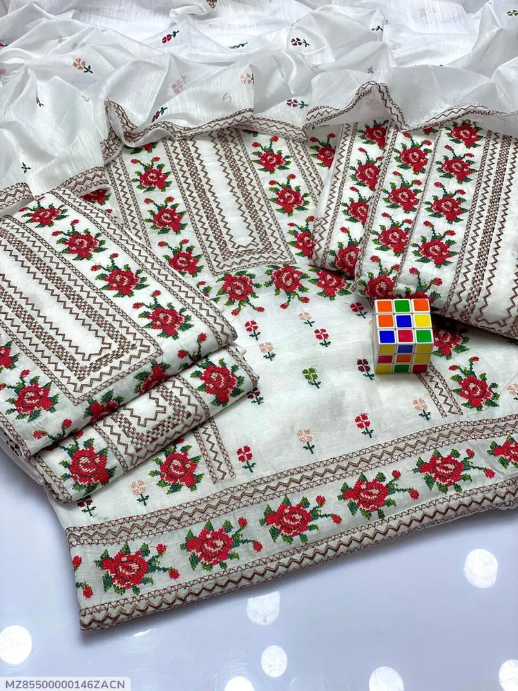 2 Pcs Women's Unstitched Paper Cotton Hand Embroidered Suit