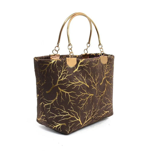 Stylish Brown Velvet Printed Hand Bag for Girls - 1 Pc