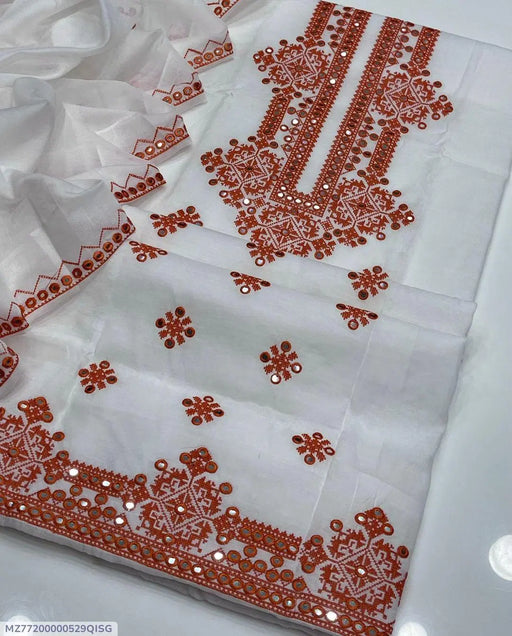 2 Pcs Women's Unstitched Sequins Embroidered Suit