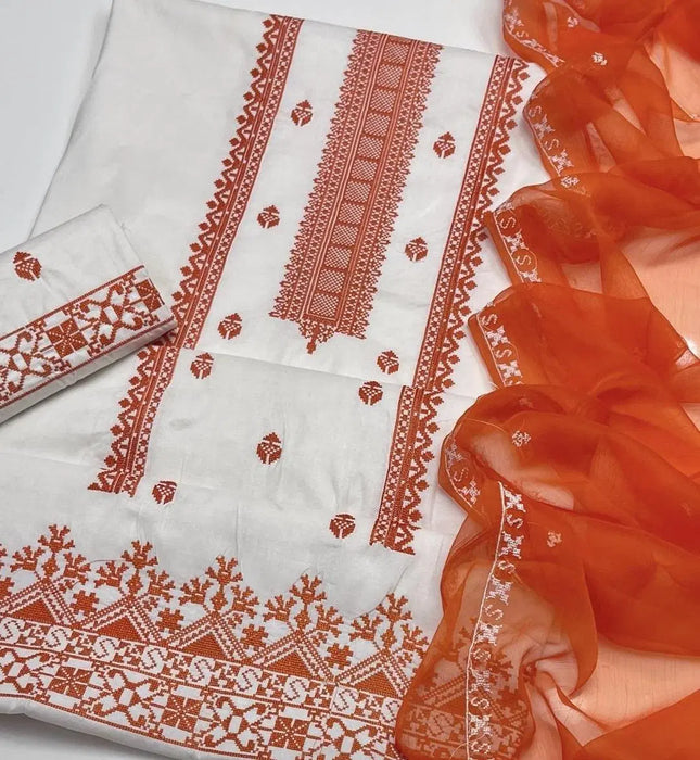 3 Pcs Women's Unstitched Embroidered Suit
