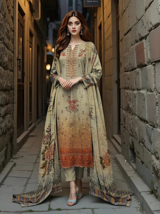 3 Pcs Women's Unstitched Printed Suit