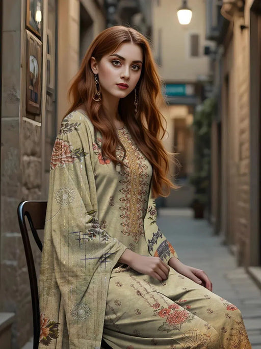 3 Pcs Women's Unstitched Printed Suit