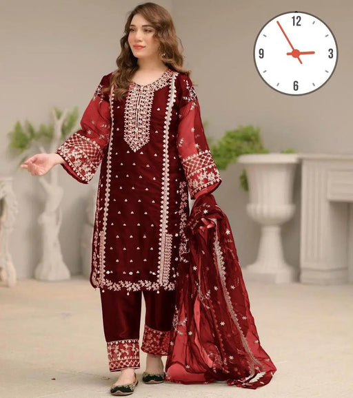 3 Pcs Women's Stitched Organza Suit with Embroidered Dupatta