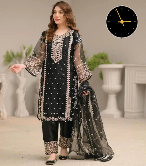 3 Pcs Women's Stitched Organza Suit with Embroidered Dupatta