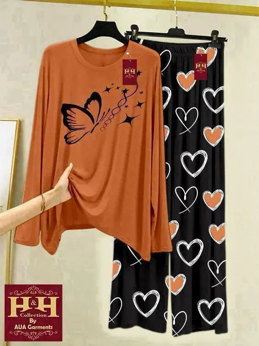2 Pcs Women's Stitched Printed Night Suit