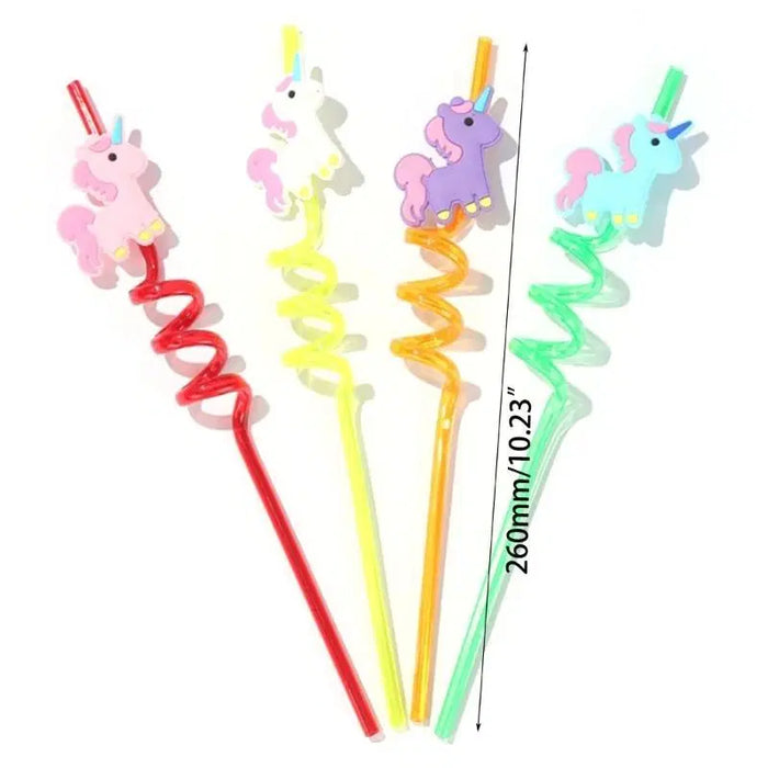 4 Pcs Reusable Unicorns Drinking Plastic Straws