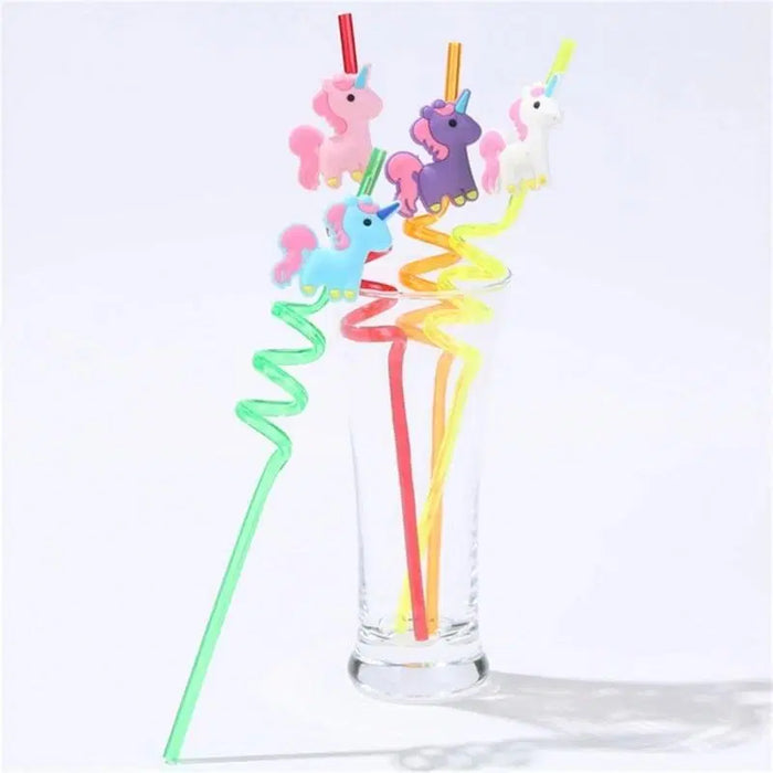 4 Pcs Reusable Unicorns Drinking Plastic Straws