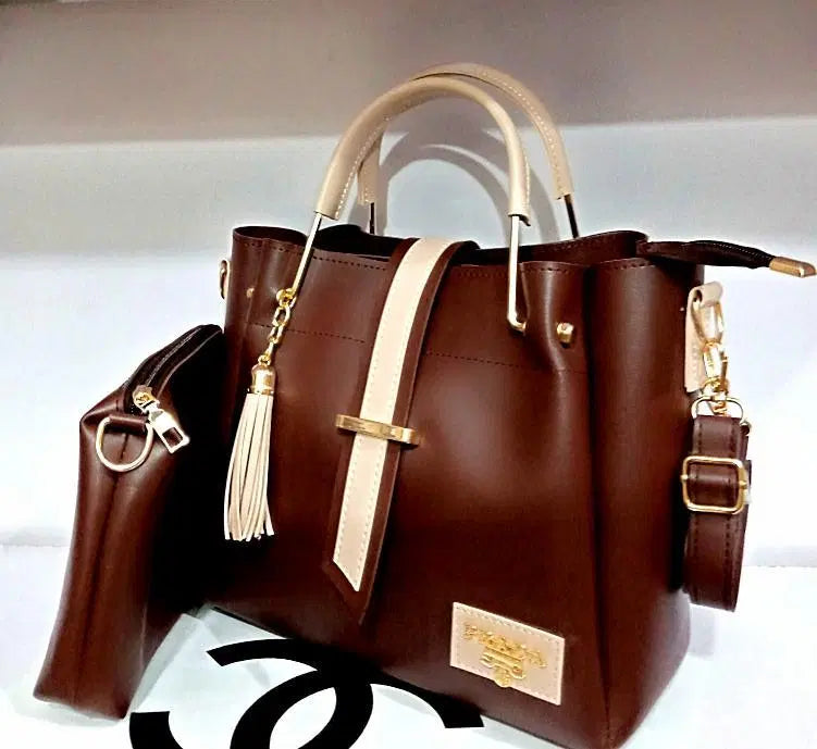 Women's PU Leather Plain Hand Bag Set