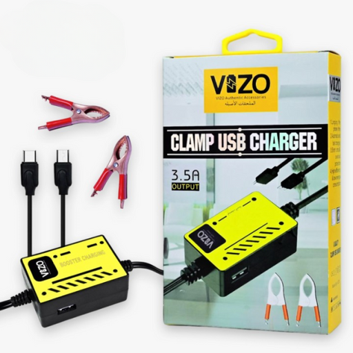 | V5000 – 3.5a Multi-port Clip Charger With Micro Usb, Type-c & Usb-a | Versatile Clamp Design For Smartphones & Tablets